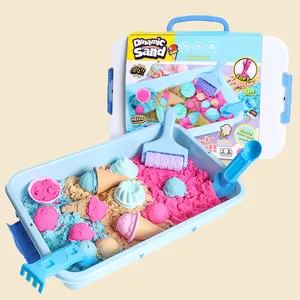 New design kids educational DIY space sand storage set colored clay sensory bin activity toy dynamic sand kit with models