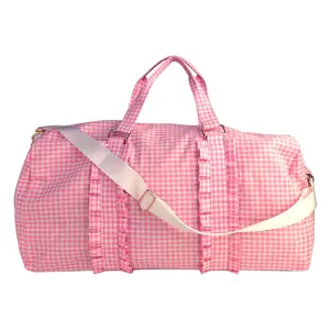 2023 Lovely Children's Travel Bag Checked Seersucker Lace Travel Bag Shoulder Luggage Bag For Kids Girls