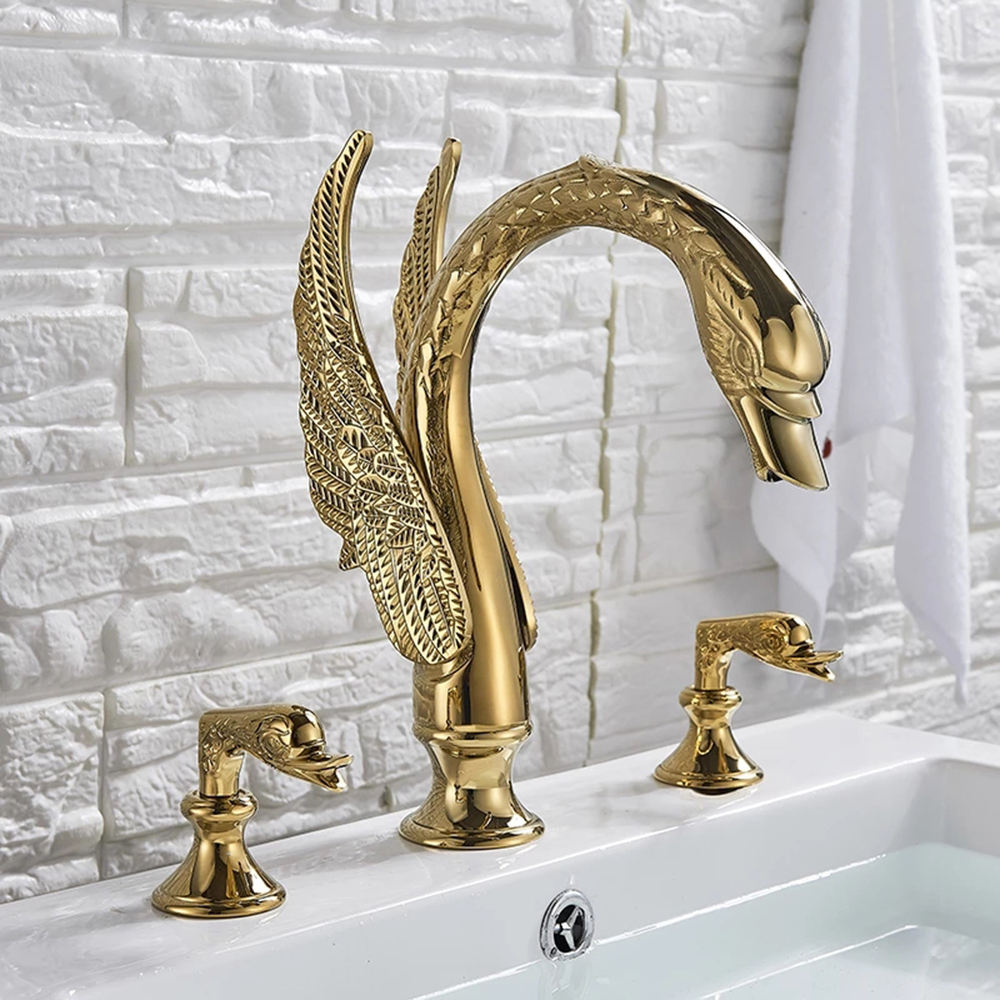 Wholesale Golden Swan Bathroom Sink Faucet Mixer Tap - Dual Handle Brass Basin  Faucet for Contemporary Spaces, image size:1000x1000