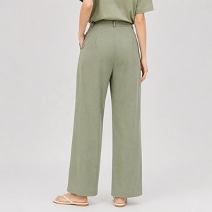 Pantalones de Traje de Pierna Ancha <span class=keywords><strong>Verde</strong></span> Salvia para Mujer, de Cintura Alta con Lazos para Cinturón, Pantalón de Oficina con Caída, <span class=keywords><strong>Pantalon</strong></span> Tailleur Femme - Product Image 3