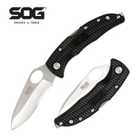 Couteau pliant SOG SOGzilla SP02-CP - Lame partiellement dentelée polie satinée de 3,25 pouces en 8Cr13MoV, manche GRN, système de verrouillage
