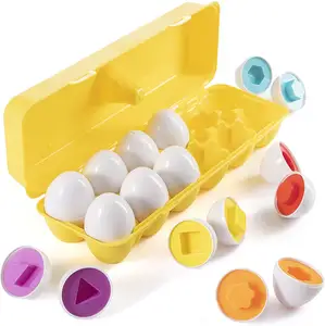 Match Easter Matching Eggs with Yellow Eggs Holder - STEM Toys Educational Toy for Kids and Toddlers to Learn About Shapes