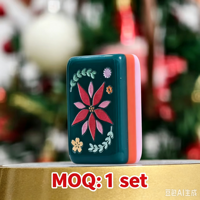 Jeu de tuiles de Mahjong américaines graphiques créatives sur le thème des stations de ski d'hiver, gravées sur mesure, en acrylique 3 couches, avec tapis assorti, cadeau de fêtes