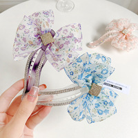 Nouvelle conception Pince à cheveux en maille florale d'été, motif alligator, avec perles et cristaux, pince griffe banane grande taille 11 cm