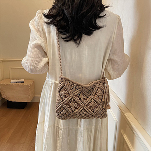 Sac bandoulière en coton crocheté fait main avec sangle réglable, sac tricoté fait main pour femmes, sacs à bandoulière pour femmes - Product Image 4