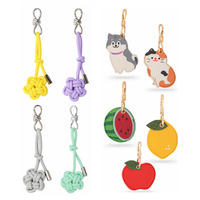 Porte-clés et breloques de sac à main en cuir PU, motifs animaux et fruits colorés, nœuds, fleurs, citron, pomme, chat, chien - Vente en gros