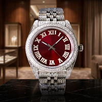 Montre-bracelet analogique en acier inoxydable avec cadran en verre, bracelet entièrement serti de moissanite, résistance à l'eau 10 bars, fermoir de bracelet, Inde