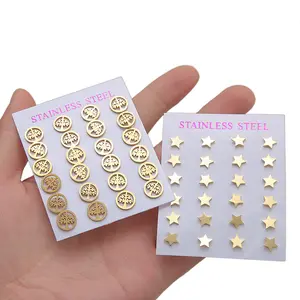 Kid Girls 18 k Gold Stainless Steel Jewelry Earrings Flower Fox Five Pointed Star Butterfly Jewelry Earrings Sets