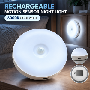 Rechargeable PIR <b>Sensor</b> <b>LED</b> Night <b>Light</b> 6000K White <b>Motion</b> Activated Lamp for Hallway Bedroom Kitchen Cabinet - Product Image 1