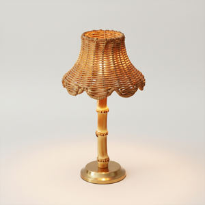 古典的な竹ポールテーブルランプコードレス充電式天然ラタンウィーブLEDタッチコントロールレストラン用調光可能ランプシェード - Product Image 2