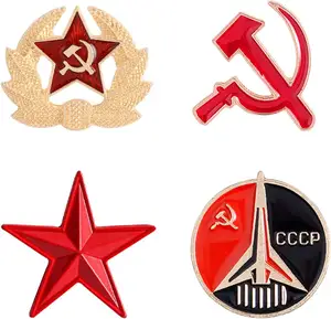 Banhado a ouro rússia 4 pinos design personalizado ussr soviética pinos russos emblemas CCCP comunismo Insignia broche Red Star Hat metal Pin