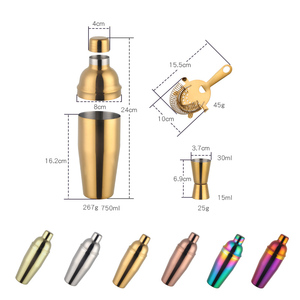 Ensemble <span class=keywords><strong>shaker</strong></span> à <span class=keywords><strong>cocktail</strong></span> en acier inoxydable trois pièces pour accessoires de bar - Product Image 2