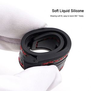 Bracelet de luxe en caoutchouc 20 mm 22 mm, bracelet en cuir, bracelet en silicone liquide à extrémités courbées et surpiqûres - Product Image 3