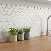 Mosaïque en marbre blanc de Carrare, motif écailles de poisson, design parquet moderne pour sol, cuisine, salle de bain ---- Naturel