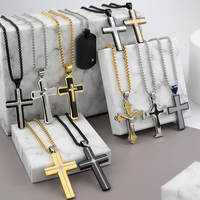 Pendentif Croix de Jésus en Acier Inoxydable, Bijou Chrétien Tendance, Plaqué Or PVD, Crucifix, Collier Pendentif pour Homme, Cadeau de Remise de Diplôme