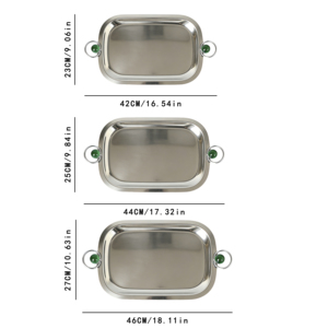 Plateau de service en <span class=keywords><strong>acier</strong></span> inoxydable poli miroir avec poignées en perles vertes - Plat rectangulaire élégant pour la maison et la restauration - Product Image 6