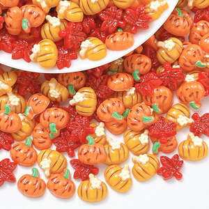 Décorations d'ongles en résine mélangée pour l'automne, motifs citrouille et feuille d'érable, à dos plat, 3D, pour manucure DIY - Product Image 4
