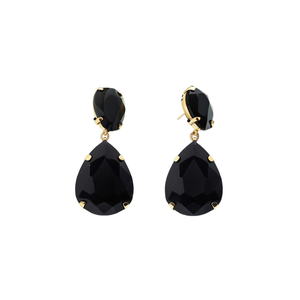Boucles d'oreilles pendantes tendance en acier inoxydable 316L plaqué or PVD avec pierre noire facettée, durables et résistantes - Product Image 2
