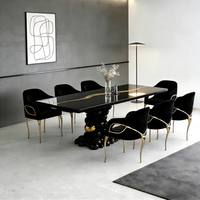 Table à manger de luxe en acier inoxydable, design créatif, table rectangulaire de luxe pour villa, table en marbre naturel