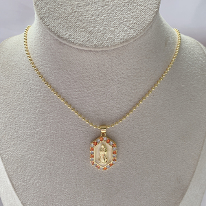 Collar con colgante religioso de circón de colores de nuevo diseño, collares con dijes de CZ esmaltados de latón chapados en oro con <span class=keywords><strong>Madre</strong></span> María - Product Image 3
