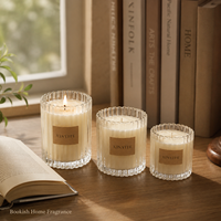 Vaso de vidrio transparente con nervaduras verticales de 180ml, 280ml, 300ml, contenedor vacío para hacer velas