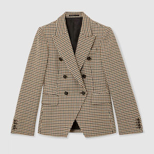 Trajes y Blazers Vintage para Mujer en Marrón y Beige, Blazer Entallado con Solapa de Doble Botonadura y Bolsillos, Diseño Houndstooth - Product Image 4