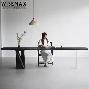 Wisemax เฟอร์นิเจอร์ห้องนั่งเล่นที่ทันสมัยโต๊ะรับประทานอาหารไม้เถ้าแข็งพร้อมไม้สนและขาอะคริลิคสำหรับการสนทนา