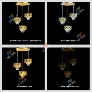 Lámpara de Araña Moderna de Cristal LED Dorada, Lámpara Colgante de Lujo para Hotel, Control Remoto, Alto CRI 90, Ahorro de Energía, Garantía de 3 Años, OEM ODM - Product Image 3