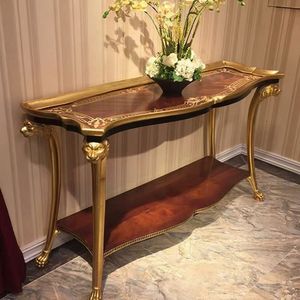 Mesa Consola de Entrada de Lujo en Madera Maciza con Hoja de Oro y Estatua de Cabeza de León, Estilo Francés, Diseño Real Europeo para Vestíbulo de Villa - Product Image 2