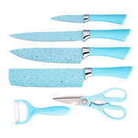 Coffret Cadeau Rose Multifonctionnel pour Cuisine – Ensemble de 6 Couteaux Antiadhésifs en Acier Inoxydable avec Manche en Paille de Blé Colorée
