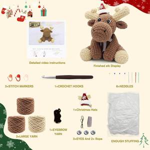 Kit de Bricolage pour Débutants en Crochet : Outils et Fils Mignons pour la Confection de Jouets en Peluche Animaux Faits Main, Poupée Élan Personnalisable avec Logo, Tissu Textile - Product Image 2