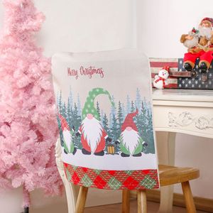 Wholesale Printed Gnome Christmas <b>Chair</b> <b>Back</b> <b>Cover</b> Set Plaid Trim Ornament Xmas Dining Room Scene Decoration - Product Image 6