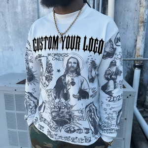 Felpa Unisex Oversize <span class=keywords><strong>con</strong></span> Stampa DTG Personalizzata, Design Vintage Effetto Lavaggio Acido, Collo Alto, in Cotone Effetto Waffle per Uomo - Product Image 1