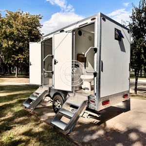 Conteneur mobile préfabriqué noir, toilettes portables, remorque de salle de bain préfabriquée avec douche, cabine de toilettes publiques - Product Image 4