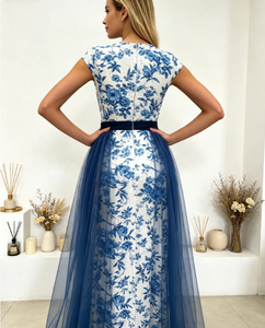Robe longue élégante à col en V profond, taille haute, avec nœud décoratif, coupe ajustée, pour soirée, fête ou tenue quotidienne chic pour femme - Product Image 3