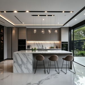 Modulaire keukenkasten, gemaakt in China, gratis aanpassing, modern gesinterd steen met spoelbak, keukeneiland tafelset - Product Image 5
