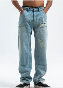 Factory Streetwear Pantalones vaqueros para hombre Pantalones vaqueros rasgados desgastados Pantalones rectos acampanados Baggy <span class=keywords><strong>Jeans</strong></span> de pierna ancha Pantalones <span class=keywords><strong>rotos</strong></span> - Product Image 5