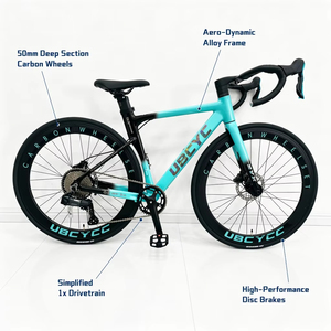 Xe đạp đường trường khí động học toàn carbon Gradient Tiffany Blue 12 tốc độ, tay lái tích hợp, bánh xe carbon sâu, xe đua - Product Image 5