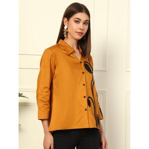 Camisa de Algodón con Paneles DEEBACO para Mujer, Mangas 3/4, Cuello Abierto, Cierre de Botones, Estilo Casual, para Fiesta, Primavera - Product Image 4