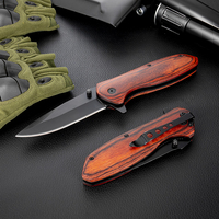 Couteau pliant multifonctionnel de combat portable avec lame en acier inoxydable 3Cr13 et manche en bois pour le camping en plein air