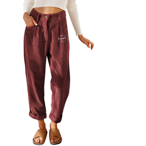 Otoño nuevas mujeres Casual pantalones sueltos Botón de moda coreano de cintura alta de pana pantalones de pierna recta tamaño XL característica antiestática - Product Image 2