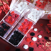 Aksesoris Seni Kuku Hari Valentine Bunga Kamelia Merah Hitam Putih Resin Bunga Mawar