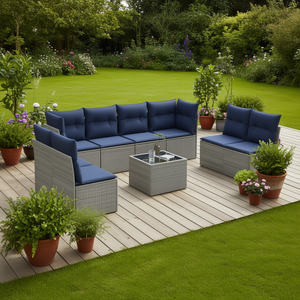 Ensemble de canapés de patio en polyrotin gris avec coussins, 6 places, mobilier de jardin extérieur, design contemporain - Product Image 2