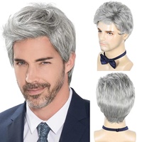Perruque complète synthétique pour homme, best-seller, cheveux courts à raie latérale, en fibre haute température, fabriquée à la machine, peut être permanentée et teinte