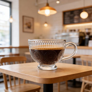 Taza de Café de Vidrio de 200 ml, Tazas de Café Nórdicas Vintage con Asa para Agua, Café, Té, Leche, Vasos de Vidrio para Bebidas - Product Image 2