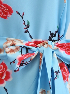 Vestito estivo elegante lavorato a <span class=keywords><strong>maglia</strong></span> girocollo lavabile a girocollo con cintura <span class=keywords><strong>in</strong></span> vita a manica corta con stampa floreale - Product Image 3