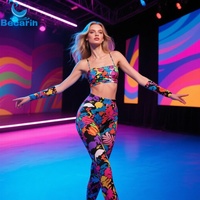 Costume de danse personnalisé pour femmes avec dentelle losange Bas quantité minimale de commande nylon coton spandex pour salle de bal comprend hauts et jupe