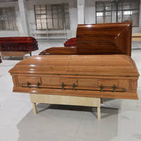 Ataúd de Madera Estilo Americano Qianrui Premium, Ataúd Funerario de Alta Gama, Ataúdes de Entierro de Madera Maciza con Asas Abatibles