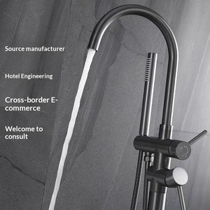 Robinet <span class=keywords><strong>de</strong></span> baignoire sur pied en céramique tout cuivre Shangyu, avec douchette <span class=keywords><strong>pluie</strong></span>, 1 poignée latérale, colonne verticale en <span class=keywords><strong>bois</strong></span>, raccord mural - Product Image 4