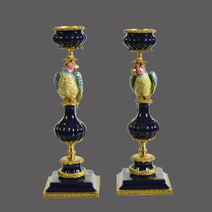 Candelabro de porcelana elegante, candelabro de lujo europeo, decoración de cobre y azul y verde, cacatúa de cerámica Vintage - Product Image 5